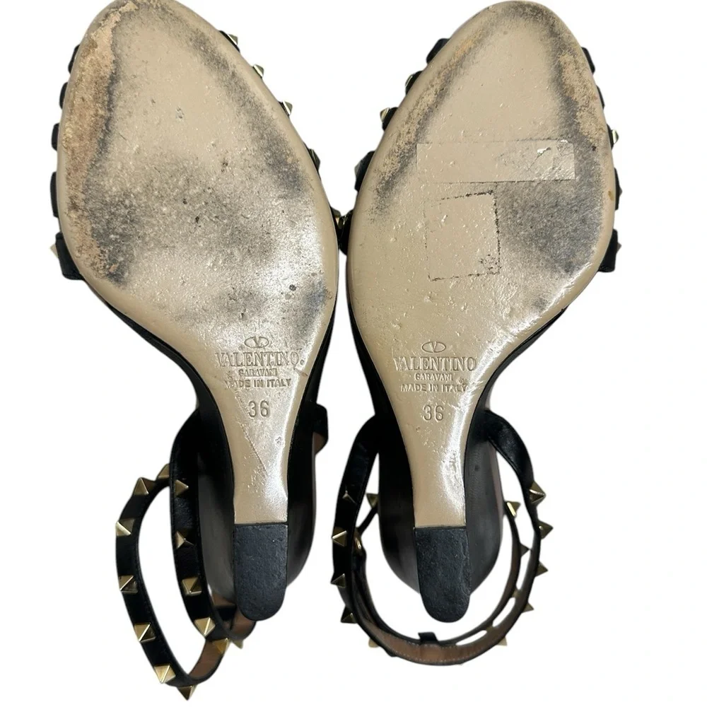 Valentino Black Studded Women's Sandals, pre-owned, used gently, size 36